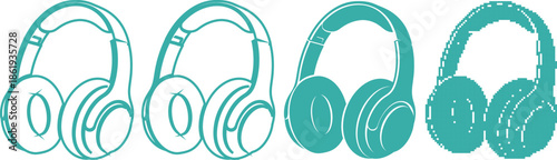 Four Different Styles of Teal Headphones on White Background