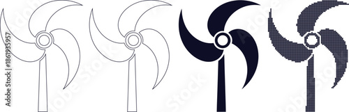 Four Different Wind Turbine Designs in Various Styles and Colors