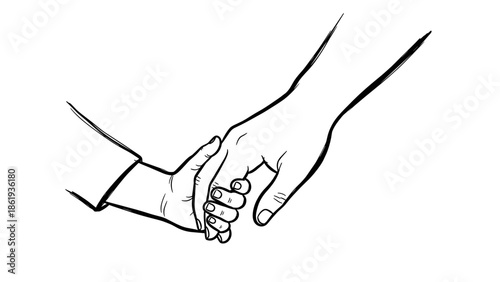 Simple line drawing of a parent and child holding hands symbolizing love and connection