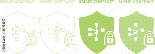 Smart contract security icons with shield and lock symbols in green