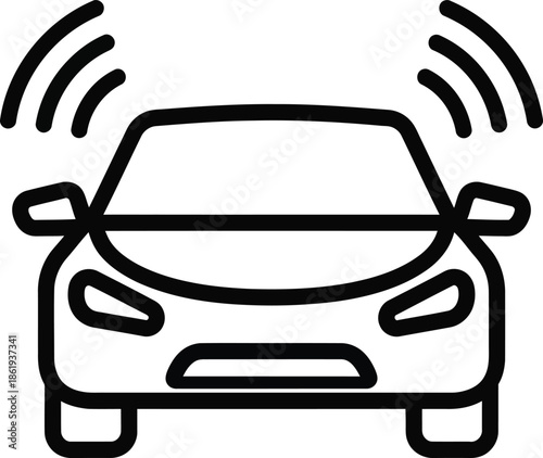 Smart car technology icon with wireless signals for autonomous driving systems