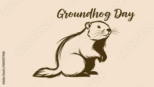Charming groundhog illustration for Groundhog Day with elegant lettering