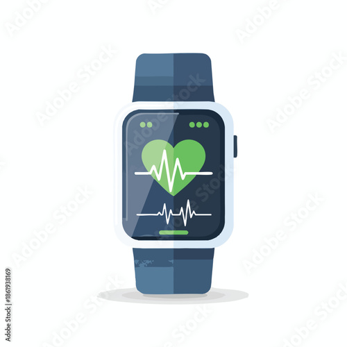 A stylized smartwatch with a heart rate monitor display on a white background