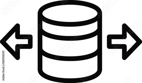 Data transfer process with arrows indicating input and output operations from a database