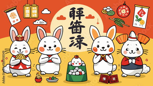 Rabbit new year celebration illustration Vector