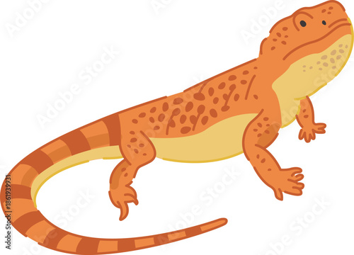 Bright Orange Lizard Illustration, Friendly Bearded Dragon Style Reptile Character, Cute Exotic Pet Vector Artwork for Kids’ Designs, Educational Posters, Stickers, Logos and Terrarium-Themed Branding