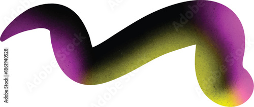 Abstract swirling fluid ribbon shape with vibrant purple yellow and black gradient flowing smoothly on a transparent background, dynamic artistic design element