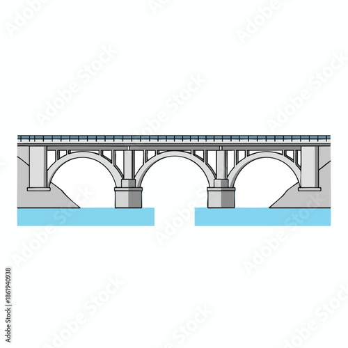A detailed, stylized illustration of a concrete bridge over water