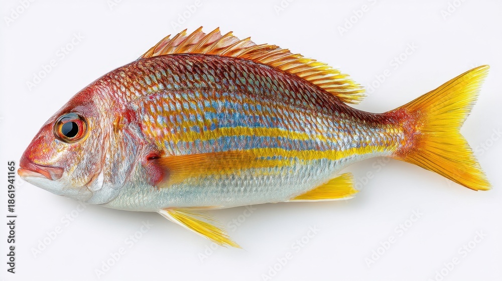 Fototapeta premium Vibrant yellowtail snapper with striking striped pattern.