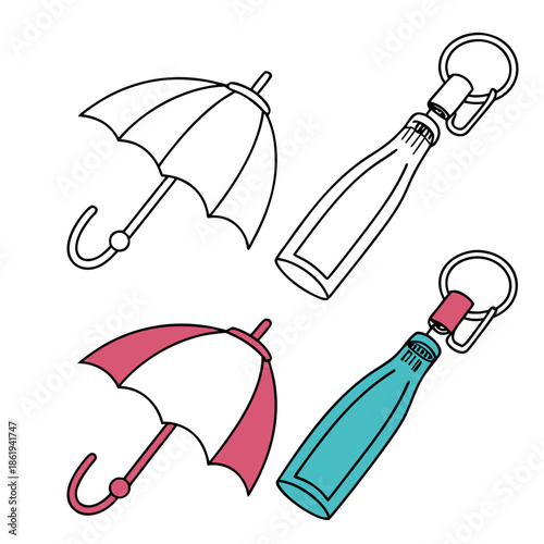 Daily Lifestyle Accessories: Keychain and Umbrella Vector Icons
