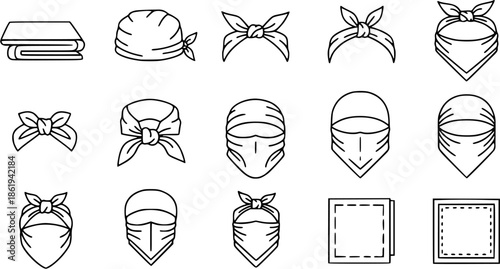 vector set of outline silhouette bandana icon set
