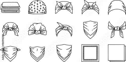 vector set of outline silhouette bandana icon set
