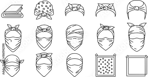 vector set of outline silhouette bandana icon set
