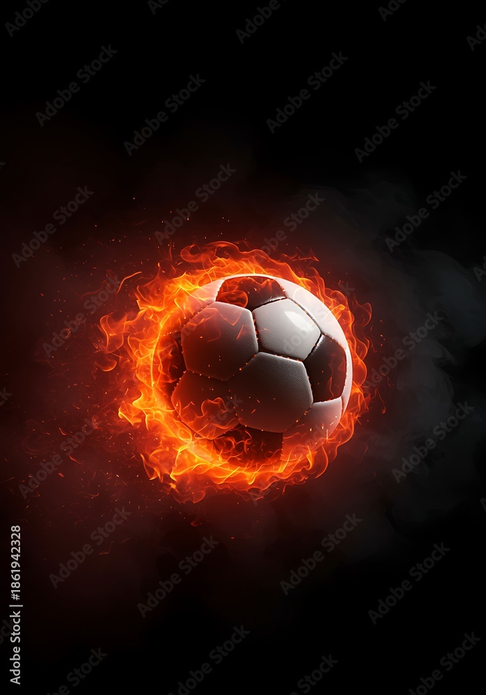 Naklejka premium Fiery Soccer Ball Illustration with Dynamic Flames Effect