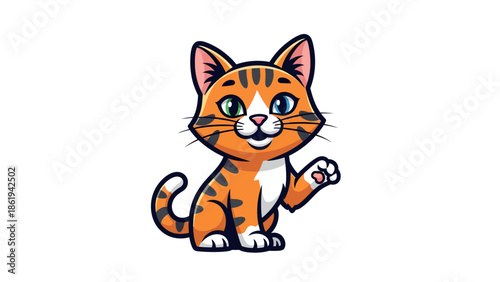 An illustration of a cartoon cat sitting and waving its paw.