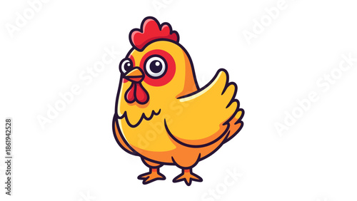 A cartoon chicken standing on a white background