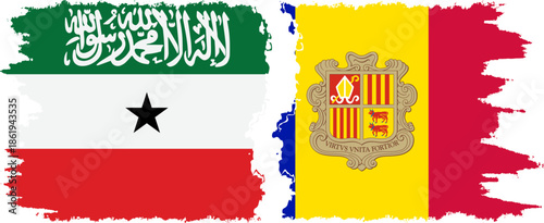 Andorra and Somaliland grunge flags connection, vector