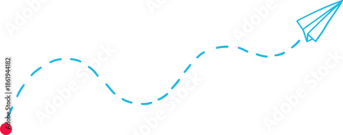 Airplane Track Icon. Air plane flight route dash line trace with start point. Airplane flight path with destination pin. flying plane with twisted, curved and straight dashed trace path.