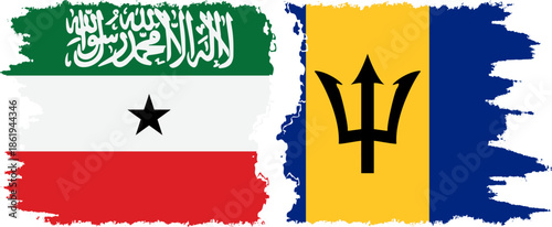 Barbados and Somaliland grunge flags connection, vector