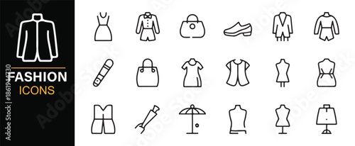 Fashion retail and ecommerce outline icon set