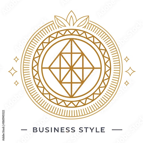 Elegant geometric emblem design with floral elements for luxury branding