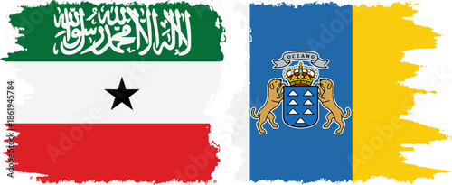 Canary Islands and Somaliland grunge flags connection, vector