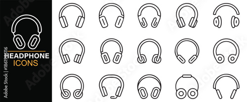 Modern headphone vector icons in line style