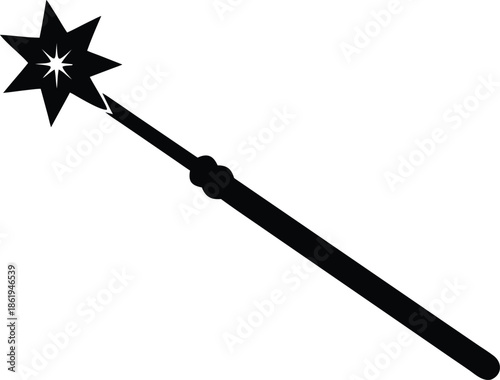 Black Magic Wand with Star, Enchanting Icon of Wizardry
