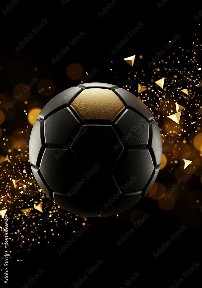Fototapeta premium Golden Soccer Ball with Sparkles on Transparent Background