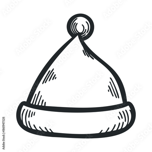 A charming hand drawn winter hat featuring a soft pompom and ribbed cuff, perfect for holiday greetings, festive apparel, and seasonal decoration projects