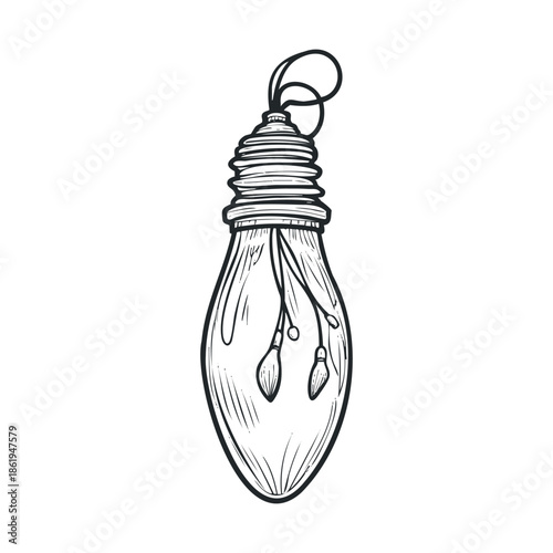 Decorative sketch of an eco friendly light bulb with botanical elements inside, perfect for natural energy concepts or environmentally conscious branding and seasonal home decor.