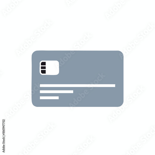 An isolated vector of a gray credit card with chip and white horizontal lines
