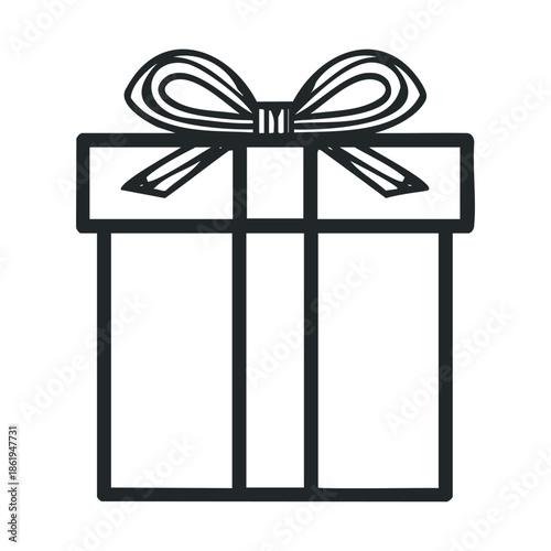 Simple graphic icon of a neatly wrapped present box with a decorative ribbon bow on top perfect for holiday greetings celebration events or special occasion announcements