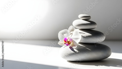 Serene Stacked Stones with Orchid