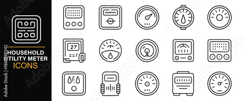 Utility monitoring gauges and meters vector icons