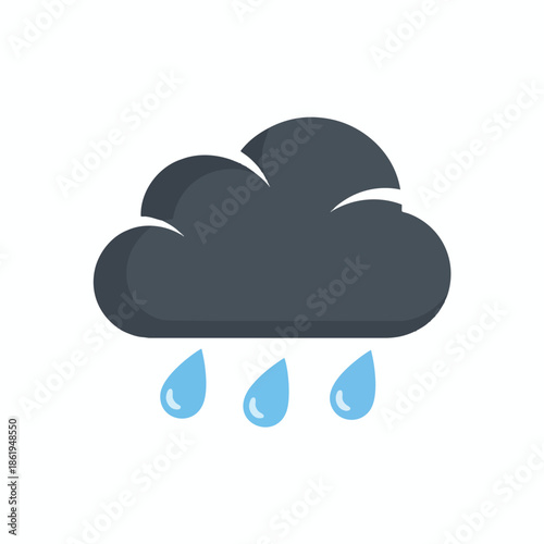 A cartoon image of a gray cloud with three blue raindrops falling beneath it