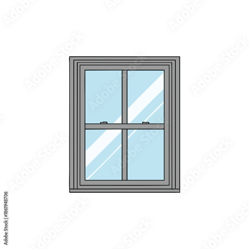 An illustration of a double-hung window with a light blue sky reflected in the panes