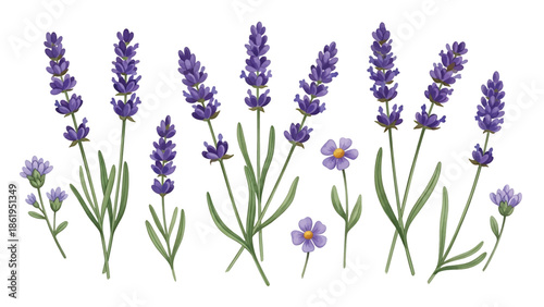 Modern vector watercolor-style floral and nature wallpaper featuring lavender sprigs and wildflowers, calming botanical background ideal for interiors, textiles, and wellness branding