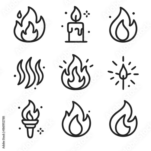 Flame vector icons representing fiery symbols for fire, heat, and passion. Suitable for designs needing dynamic elements.