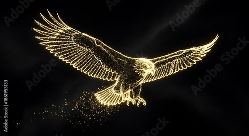 Majestic golden eagle glowing against dark background