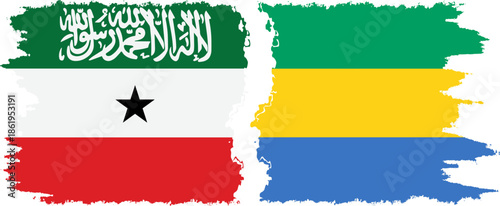 Gabon and Somaliland grunge flags connection, vector