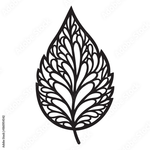 Black Stylized Decorative Leaf Vector Design with Intricate Filigree Pattern