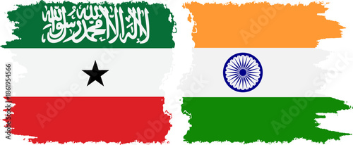 India and Somaliland grunge flags connection, vector