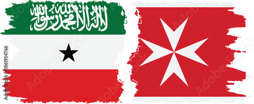 Malta and Somaliland grunge flags connection, vector