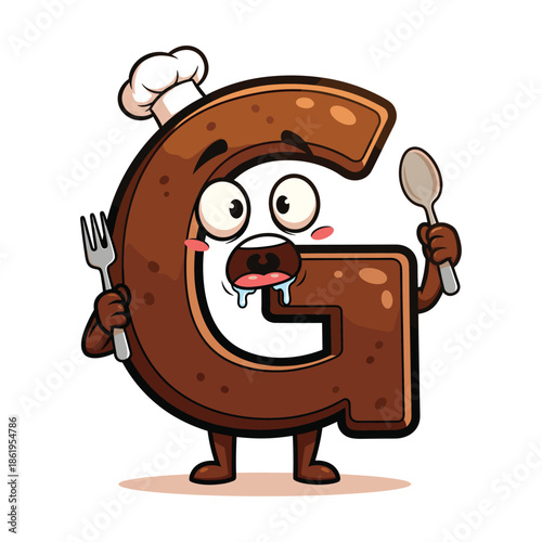 Cartoon chocolate cookie character with utensils chef