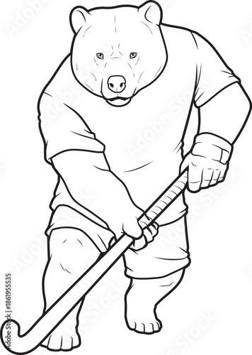 Bear Field hockey Field hockey stick Sports Animal Vector Graphic Art Illustration