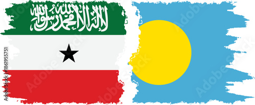 Palau and Somaliland grunge flags connection, vector