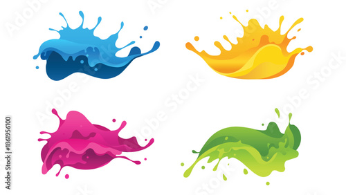 Vibrant colorful paint splashes in various hues