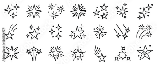 set of hand drawer star spark vector
