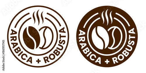 Coffee shop logo. Retro badge coffee bean and leaf branch with mountain natural icon line stamp logo vector design in vintage hipster modern style, premium coffee shop bar brand symbol icon.